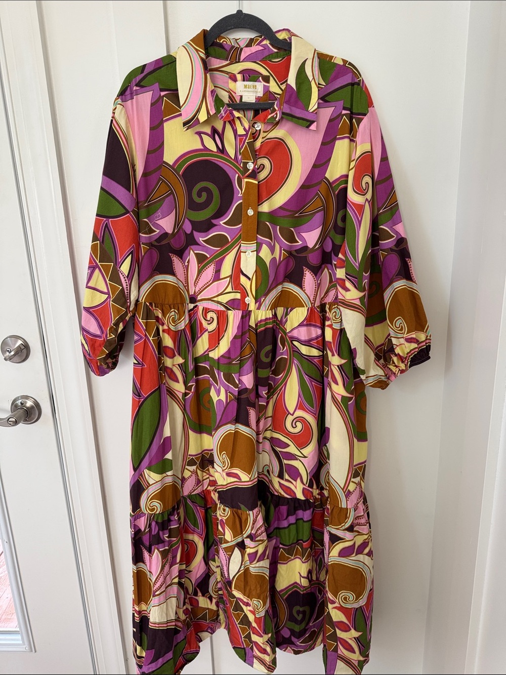 Anthropologie Maeve The Bettina Tiered Shirt Dress Purple Motif Size 2X - Picture 2 of 11